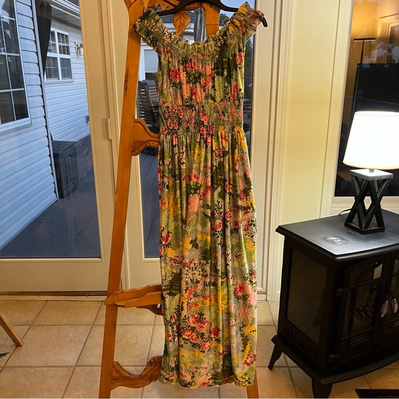 Vintage Flower Off Shoulder Long Sleeve Dress